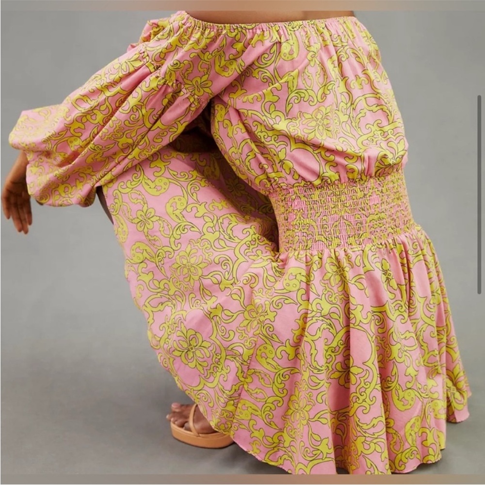 MISA LOS ANGELES Off-Shoulder PINK & GREEN BOHO DRESS SIZE XS - Picture 4 of 12